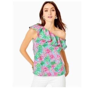 Lilly Pulitzer Zeldia One Shoulder Ruffle Top NWT